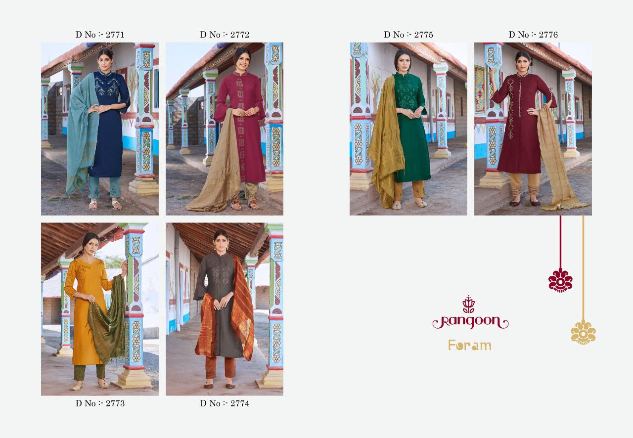 Rangoon Foram Latest Fancy Designer Feative Wear Chinon With Value Adition Work Long Kurti Readymade Collection
